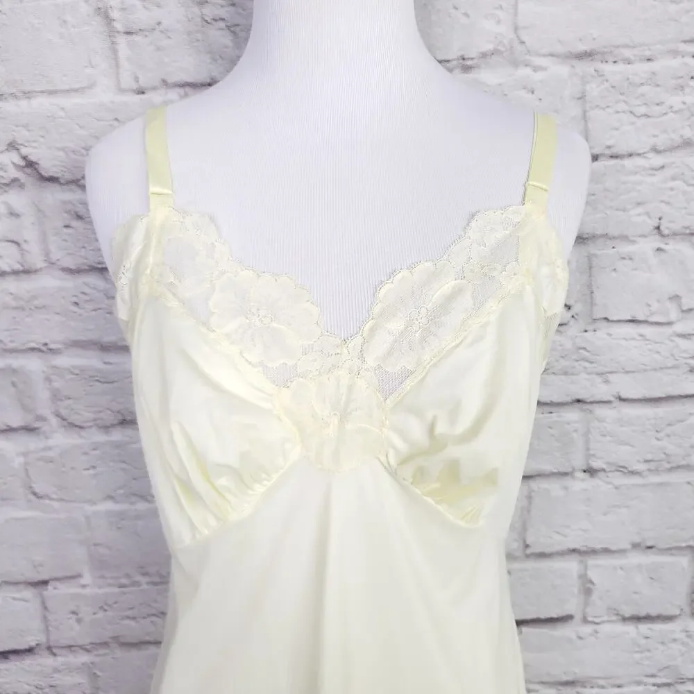 Vintage Heiress Yellow Nylon Full Slip Floral Lace Adjustable Strap 38 Average - Picture 2 of 14